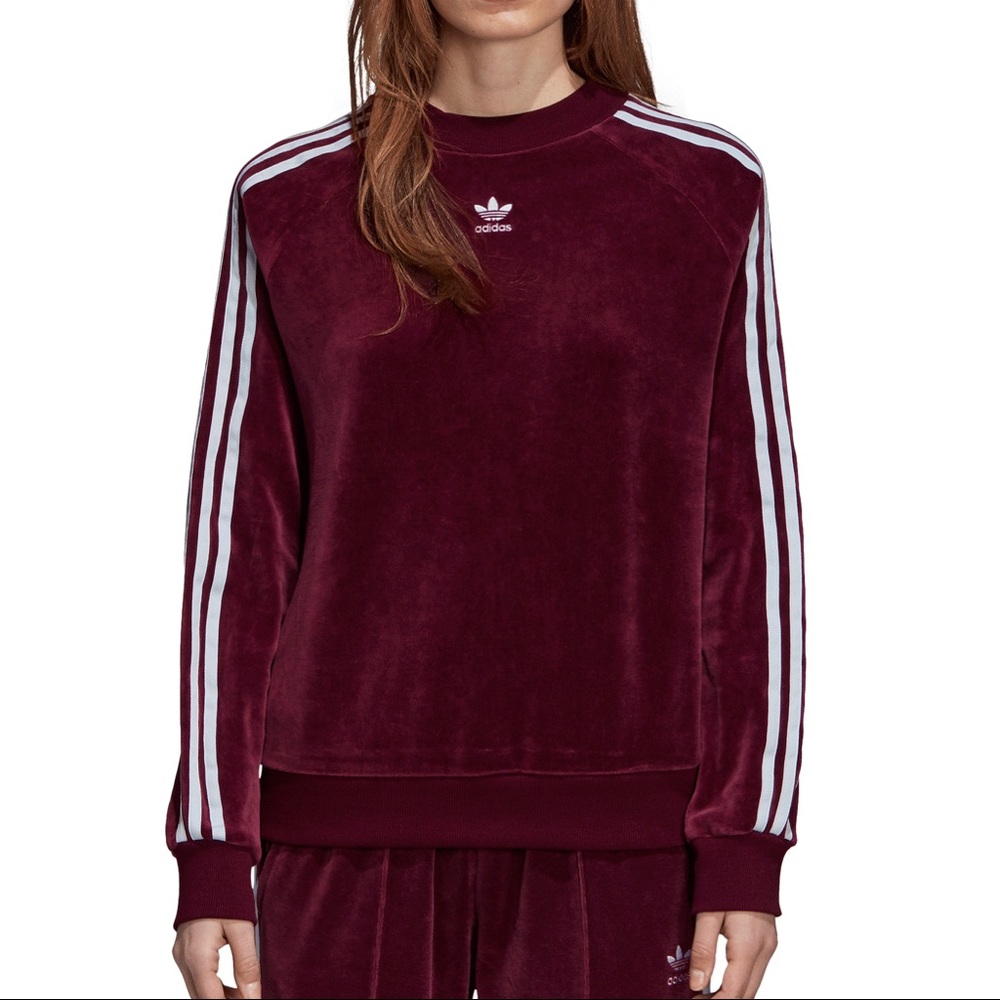 Adidas Velvet Crewneck Sweatshirt In Maroon